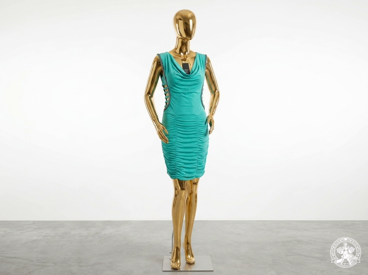 Mint Green Ruched Cowl-Neck Party Dress – Medium size