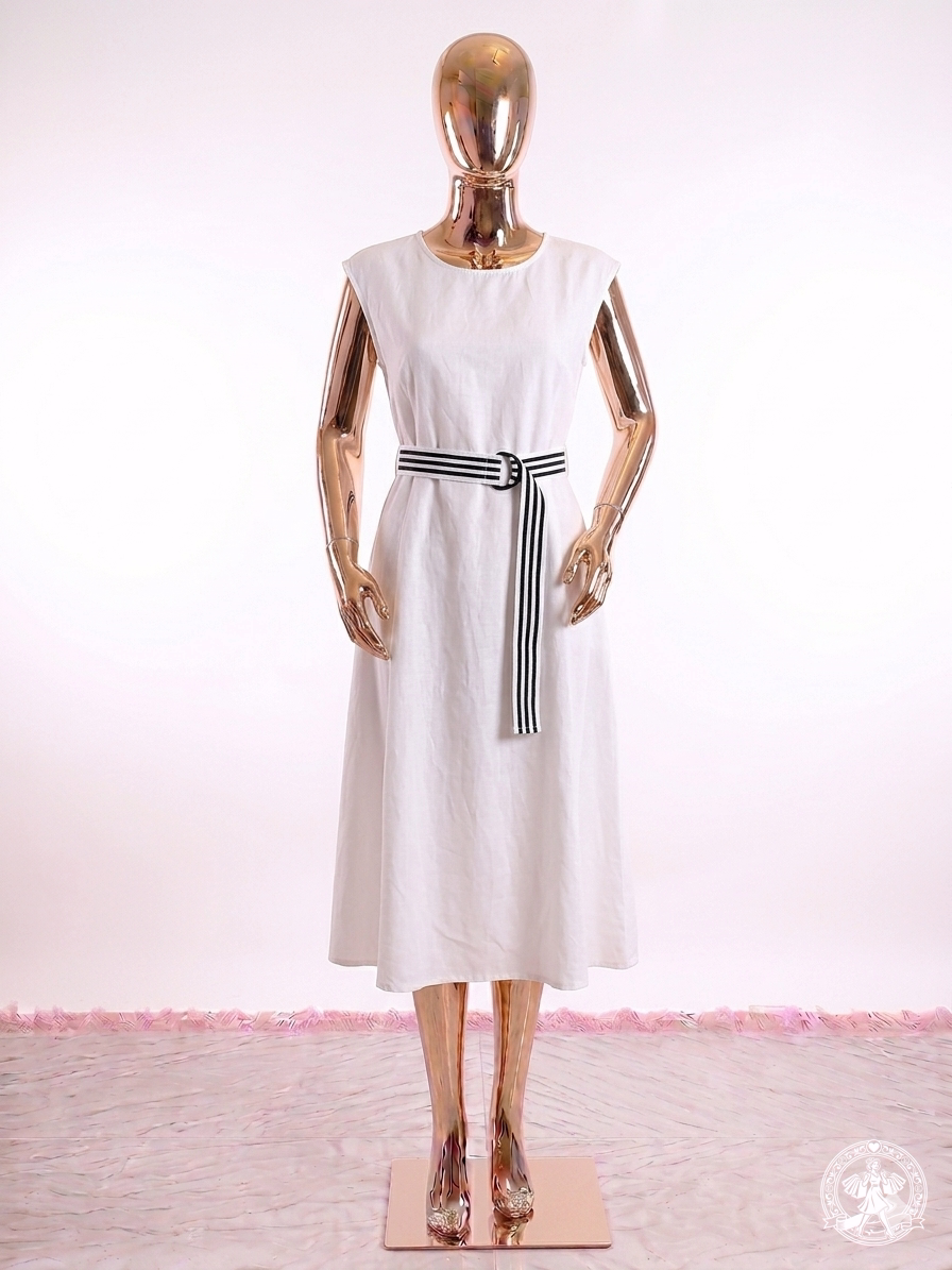 Ivory Minimalist Belted Midi Dress – size 10 to 14