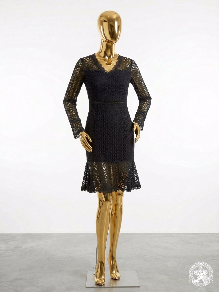 Black Sheer Lace Trumpet Dress – medium size