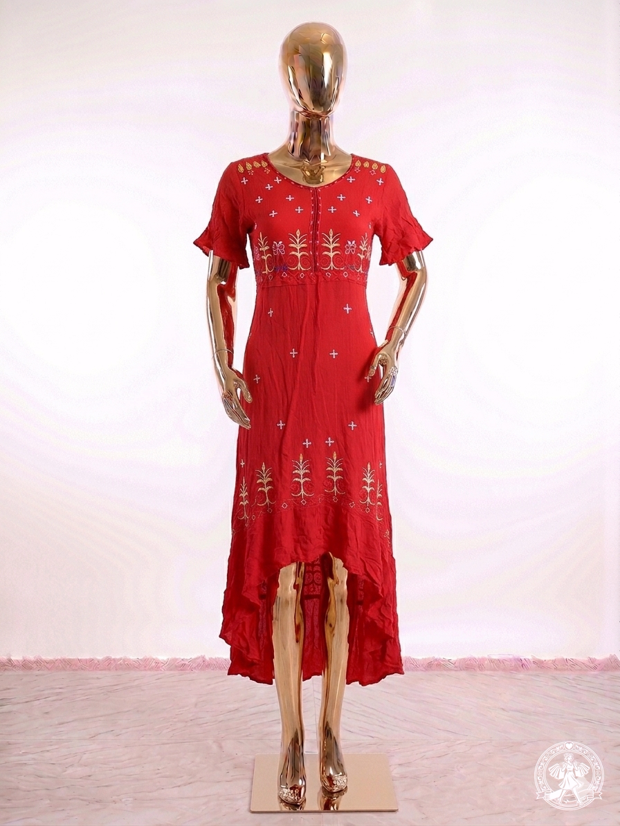 Boho-Chic Embroidered High-Low Maxi Dress – size 8 and 10