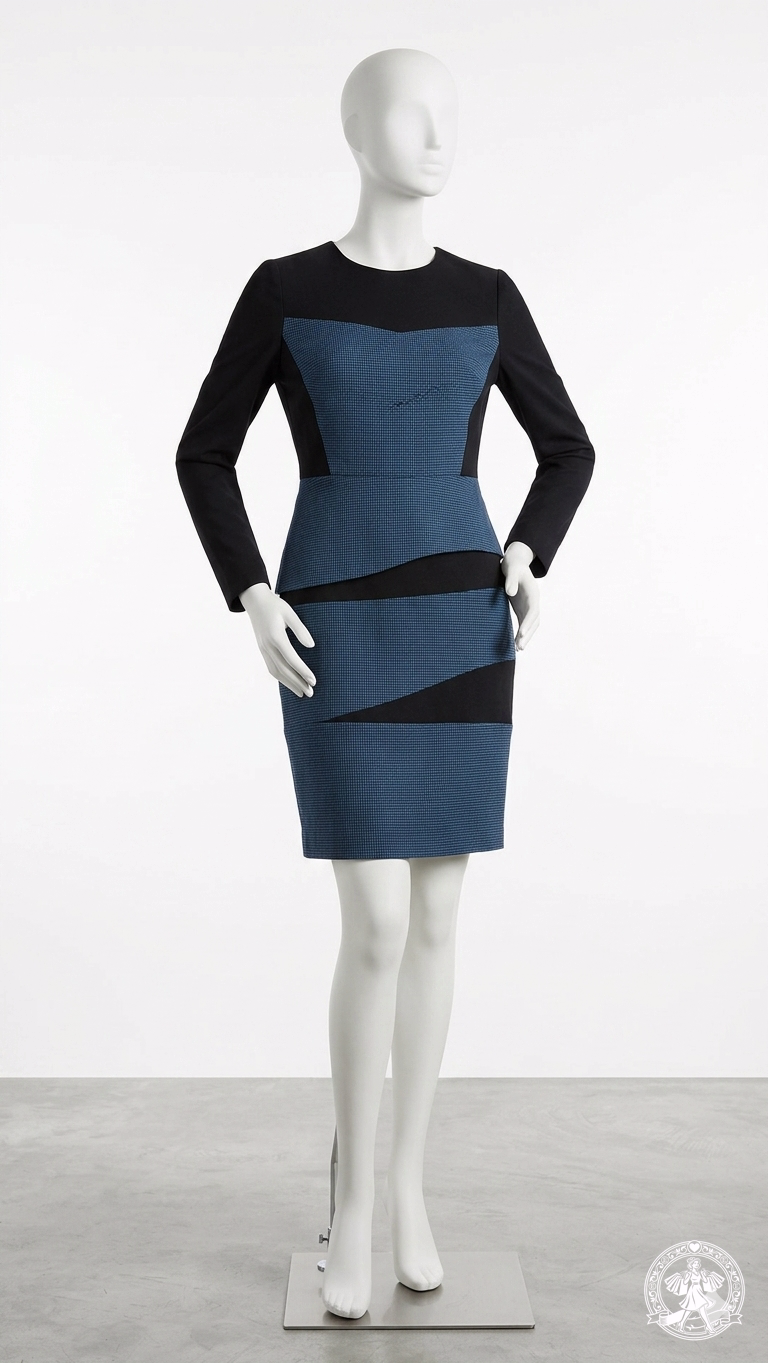 Sophisticated Geometric Color-Block Sheath Dress – medium size